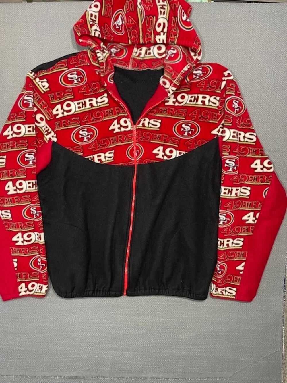 Vtg San Francisco 49ers Full Zip Fleece Hoodie Jacket All Over Print Logo Sz XL